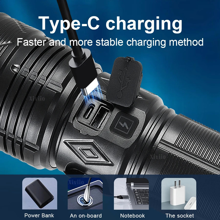 69000000LM 15000W Ultra Powerful Flashlight Telescopic Zoom Flash Lights Type-c Rechargeable LED Torch Outdoor Adventure Camping 260707 - view 6