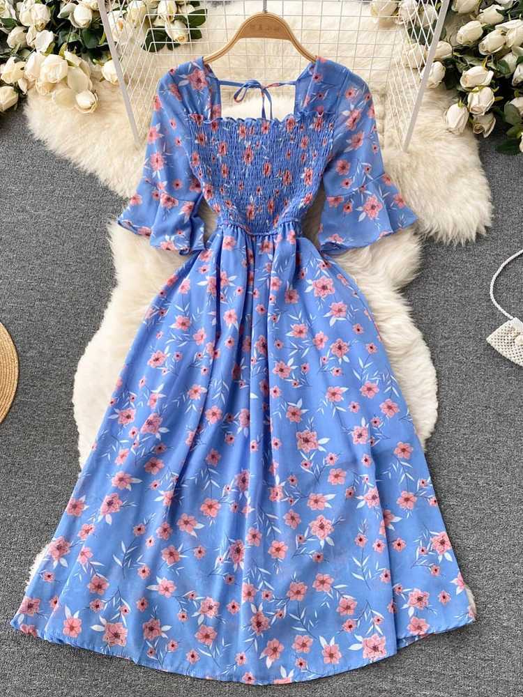 Women YuooMuoo Limited Big Dress Sales Fashion Romantic Floral Print Chiffon Summer Dress Vacation Season Party Korean Vestidos H260707