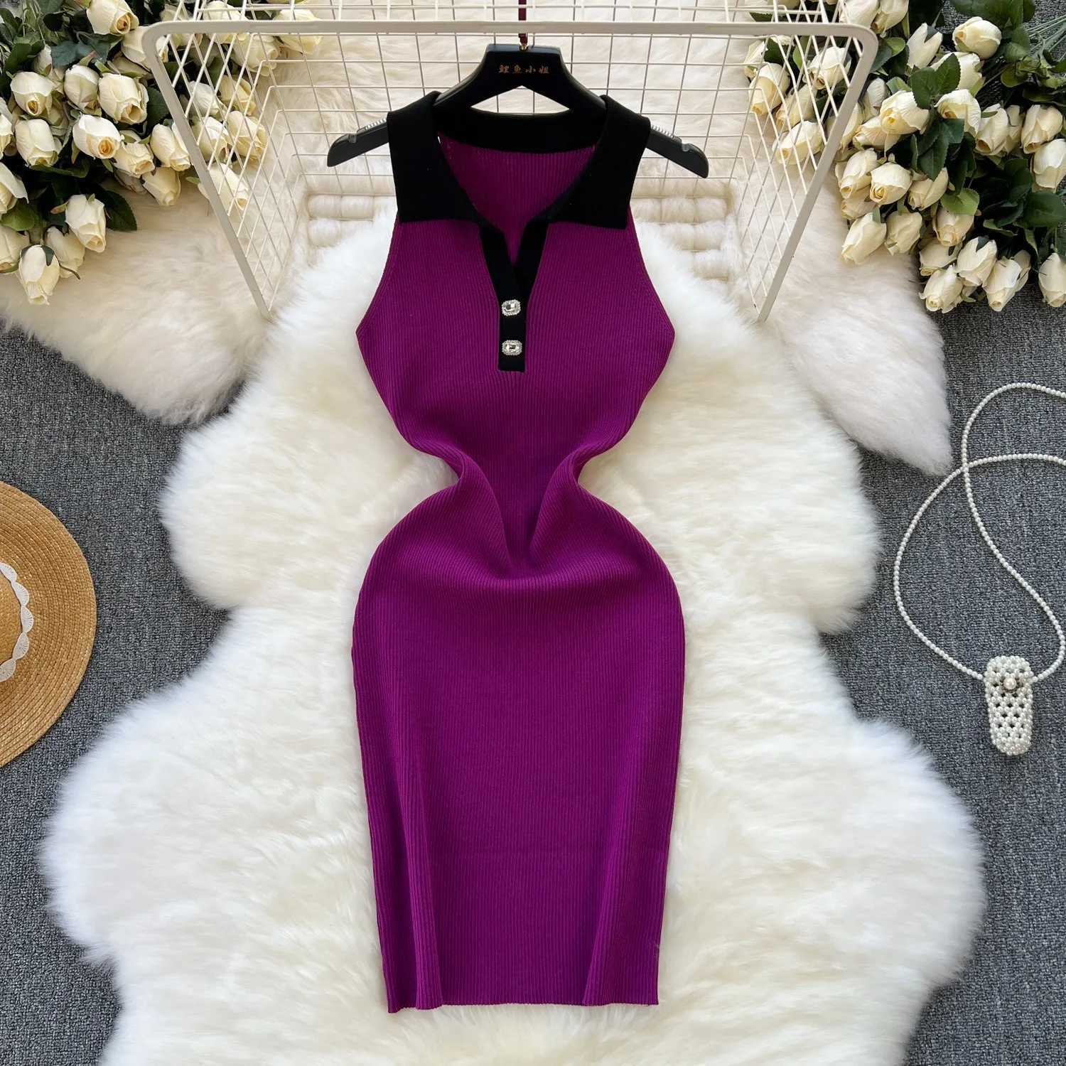 Chic Fashion 2026 Summer Sleeveless YuooMuoo Mini Dress Women Turn-down Collar Slim Knitted Shirt Dress Streetwear Lady Outfits H260707