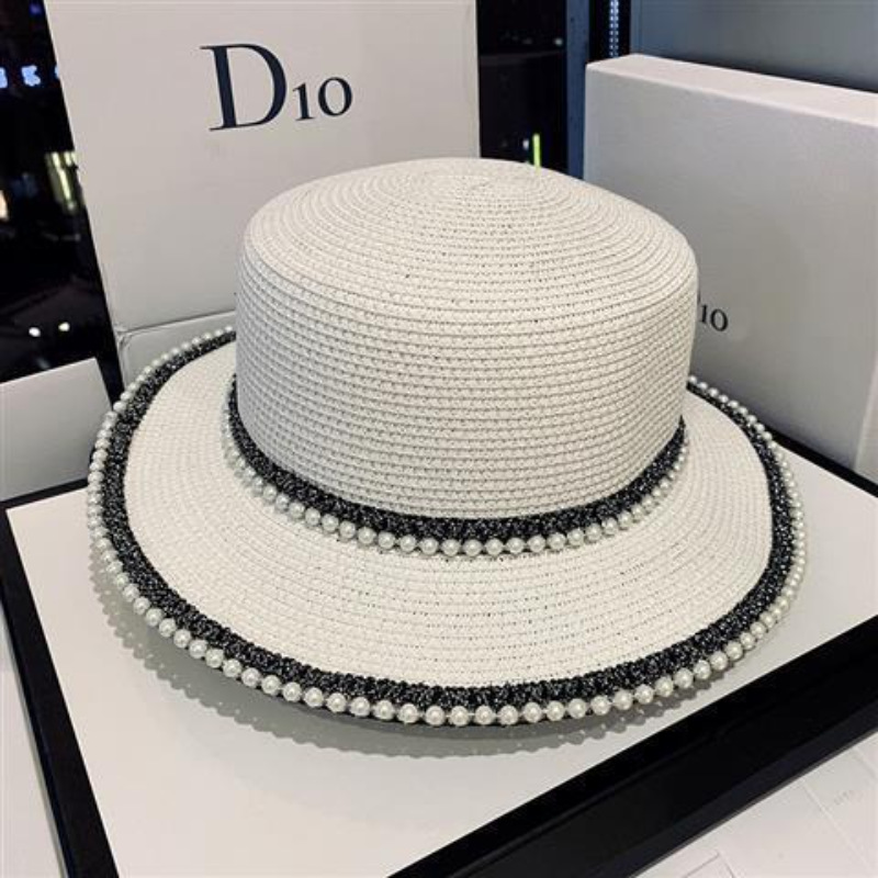 Designer Hat French Luxury Flat Top Diamond Inlaid Grass Hat Brand Sun Protection And Shading Wide Eave Grass Woven Fisherman Hat Outdoor Travel Vacat - view 4