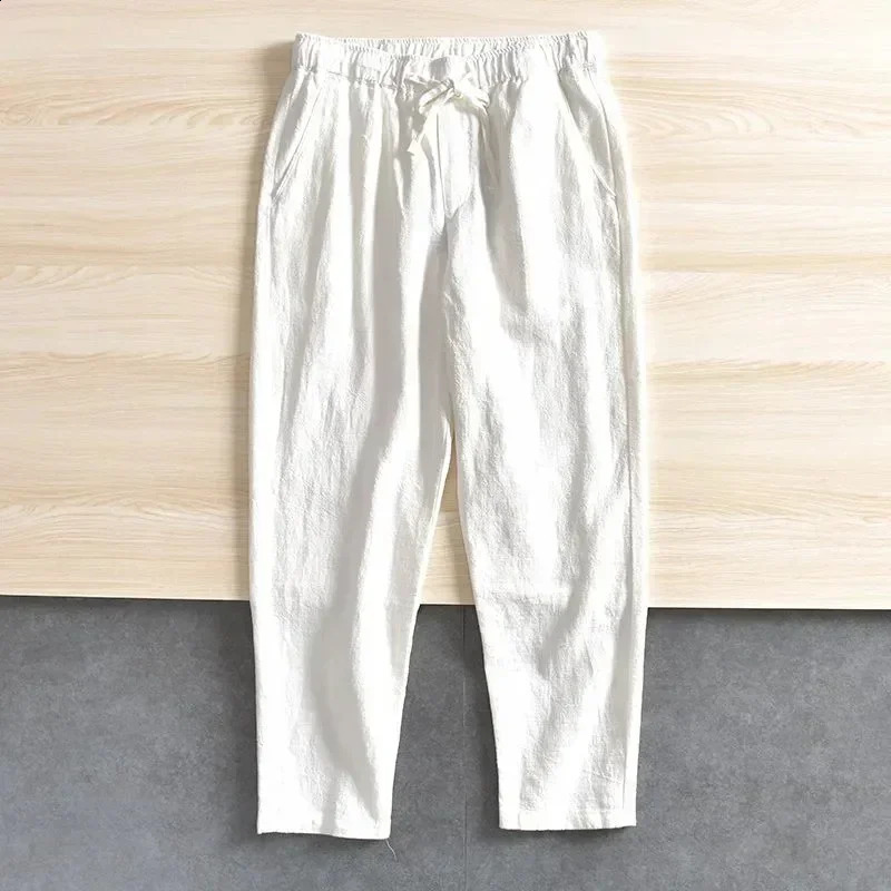 2026 Summer Mens Fashion Cotton Linen Casual Pants Loose Street Jogging Sports Drawstring Pocket Solid Color Straight Leg 260707