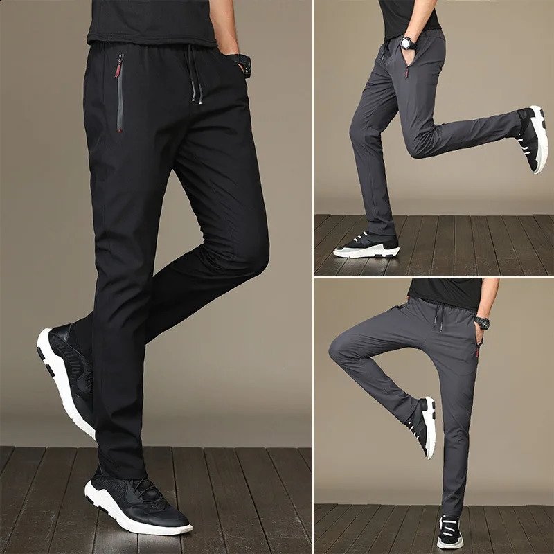 2025 Summer mens casual pants slim fit thin Korean version ice silk Jogging sports straight tube quick drying 260707
