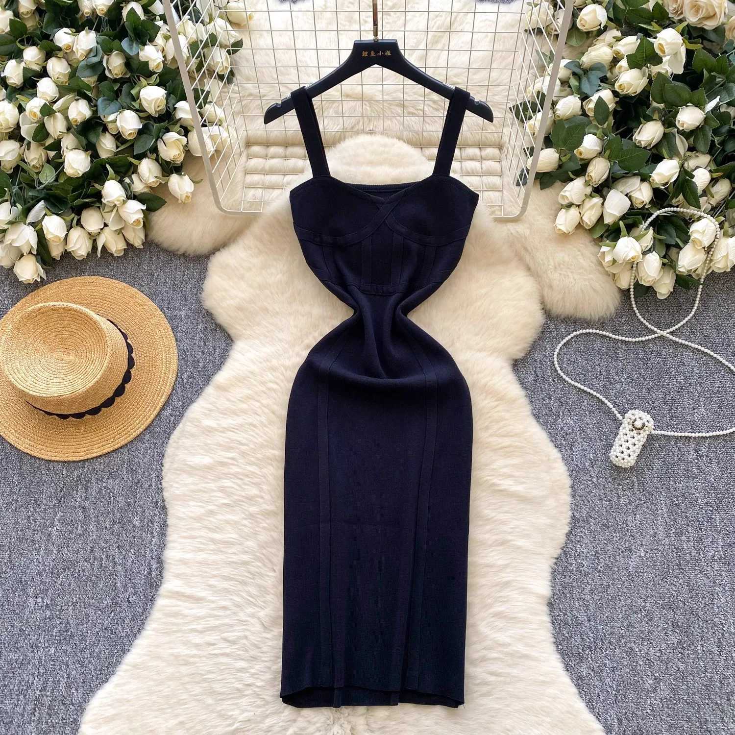 Wrap Fashion Sexy YuooMuoo Hip Chic Knitted Midi Dress 2026 New Arrival Spaghetti Straps Bodycon Summer Dress Lady Party Vestido H260707