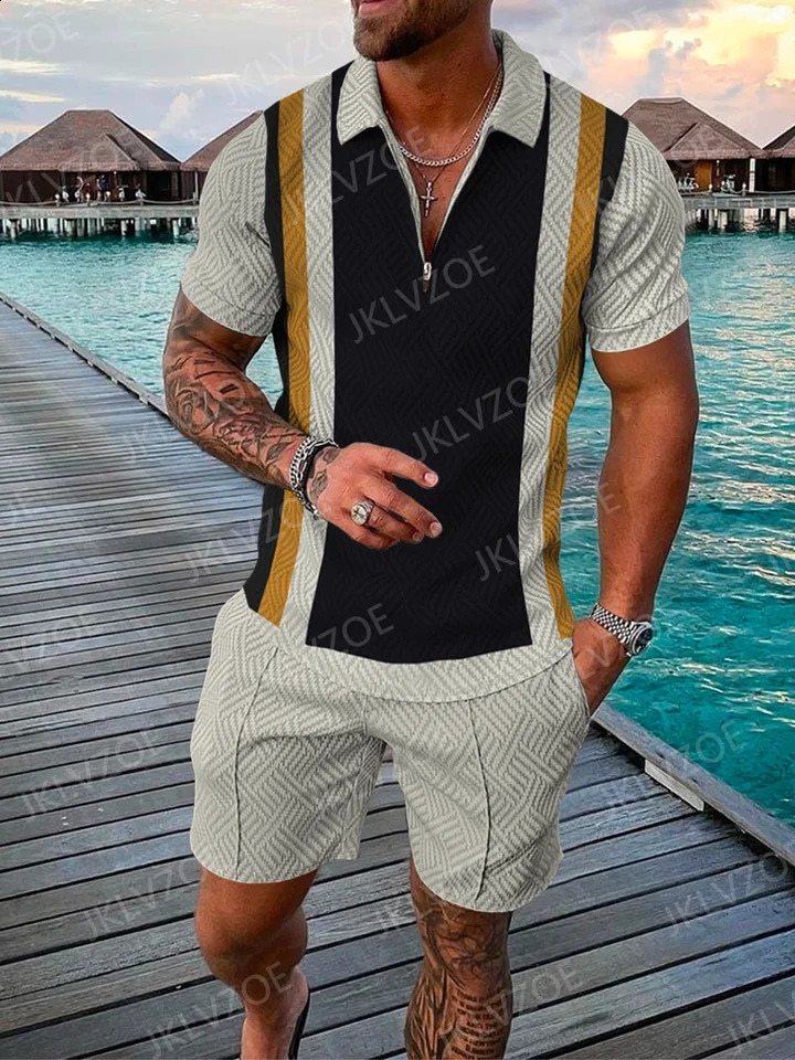Polo Tracksuit Set Summer Fashion Men Short Sleeve Zipper Polo Shirt Shorts Set for Men Casual Streetwear 2 Piece Suit ropa 260707