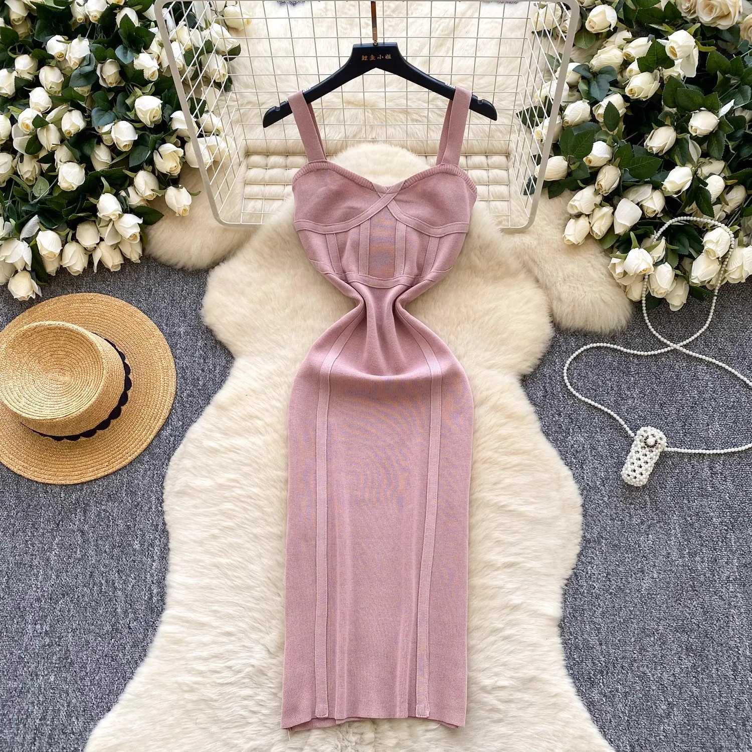 Wrap Fashion Sexy YuooMuoo Hip Chic Knitted Midi Dress 2026 New Arrival Spaghetti Straps Bodycon Summer Dress Lady Party Vestido H260707