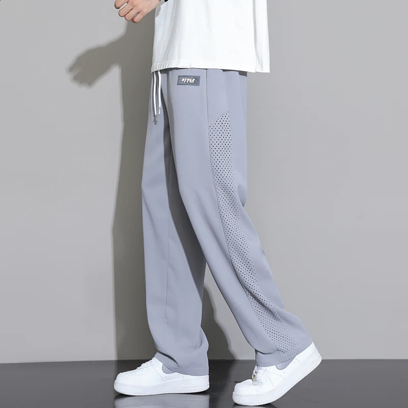 Mens Ice Silk Pants Summer Thin Style Drape Effect Loose Straight Casual Long Trendy WideLeg Sports for Boys 260707