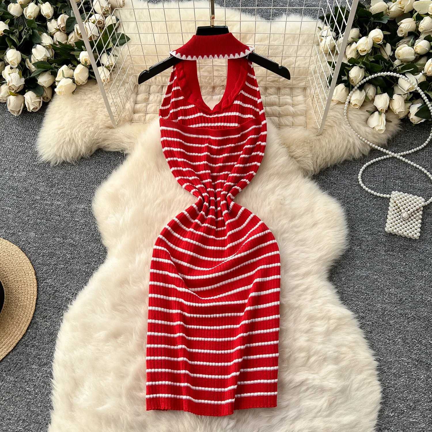 Package YuooMuoo Sexy Chic Hips Fashion Knitted Mini Dress 2026 New Summer Y2K Halter Sleeveless Slimming Party Dress Streetwear H260707