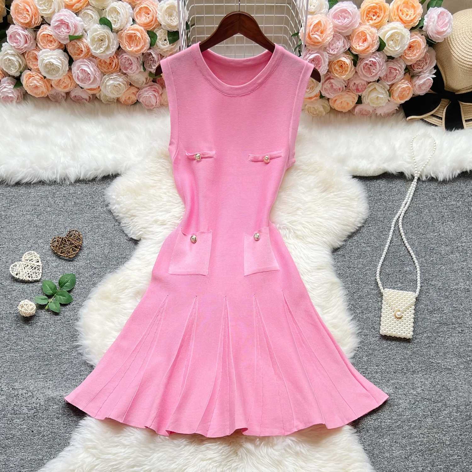 A-line Women YuooMuoo Short Chic Fashion Dress Elegant Y2K Pleated Knitted Summer Dress Lady Slim Waist Party Vestidos Outfits H260707