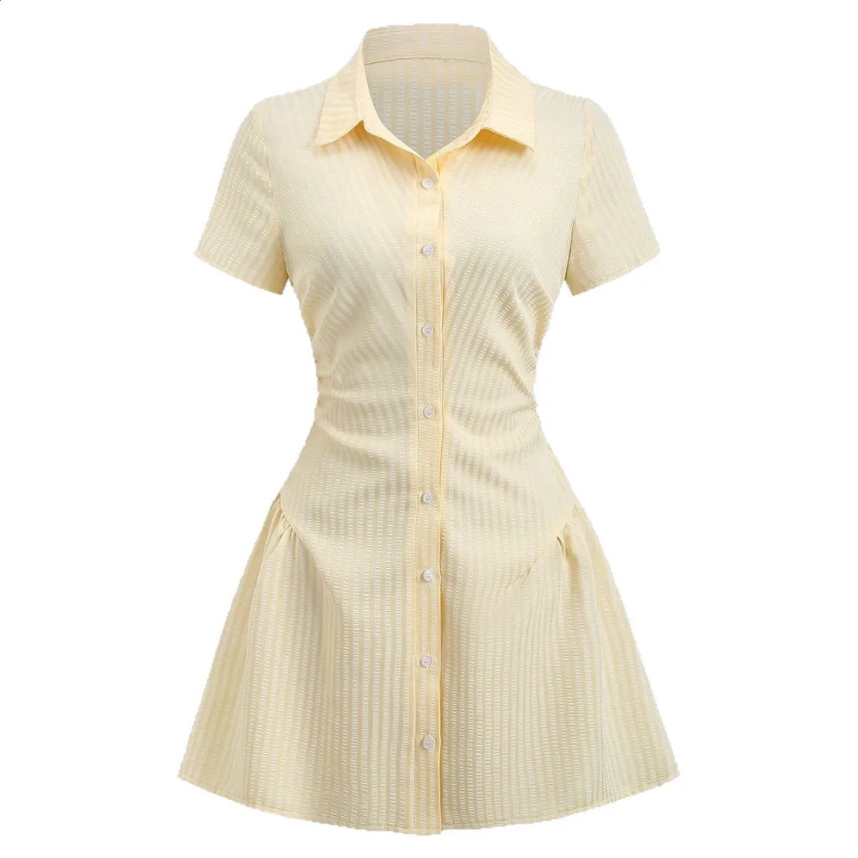 Womens Summer Mini Dress V Neck Bubble Sleeve Pleated A Line Shirt Casual Short Dresses for Women 260707