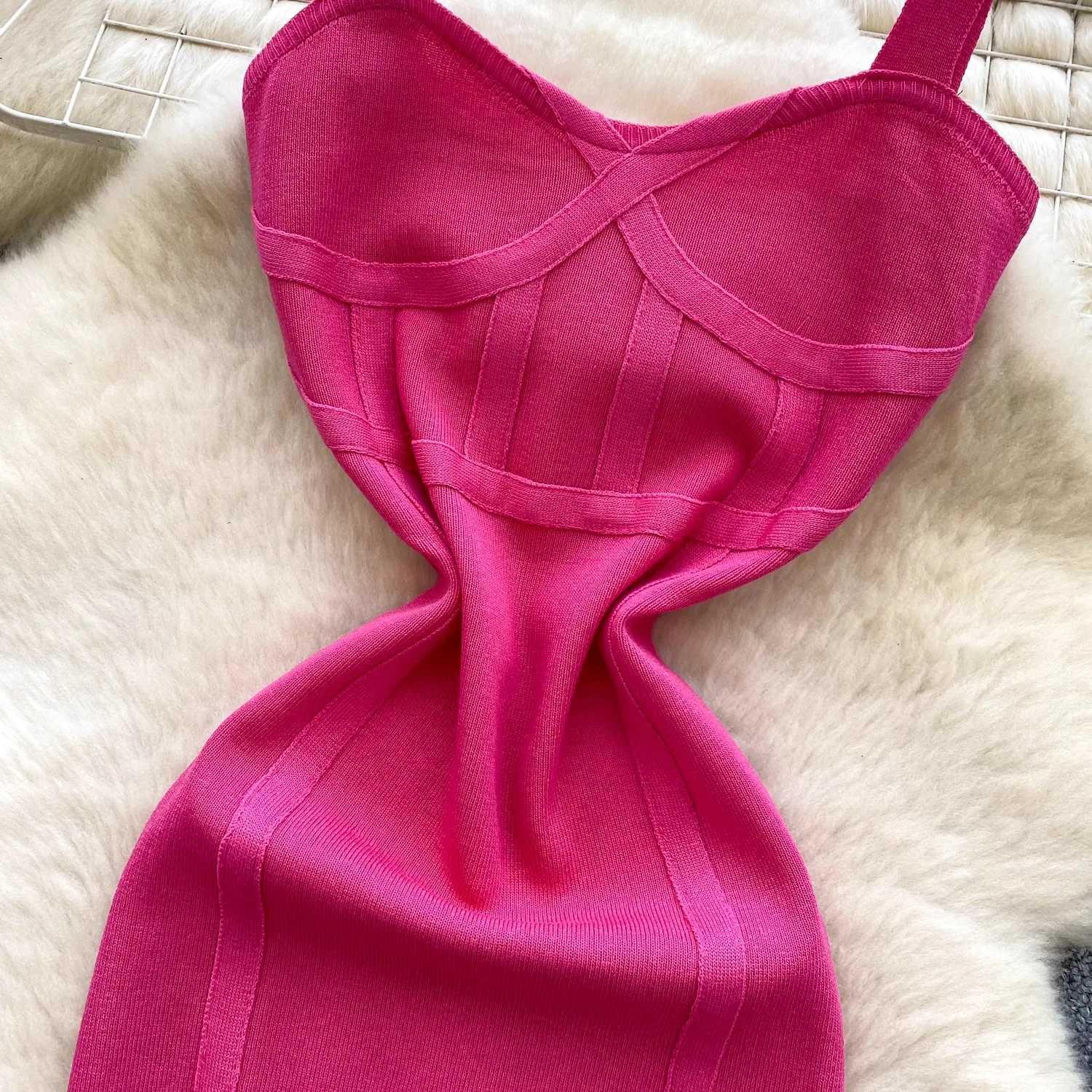 Wrap Fashion Sexy YuooMuoo Hip Chic Knitted Midi Dress 2026 New Arrival Spaghetti Straps Bodycon Summer Dress Lady Party Vestido H260707