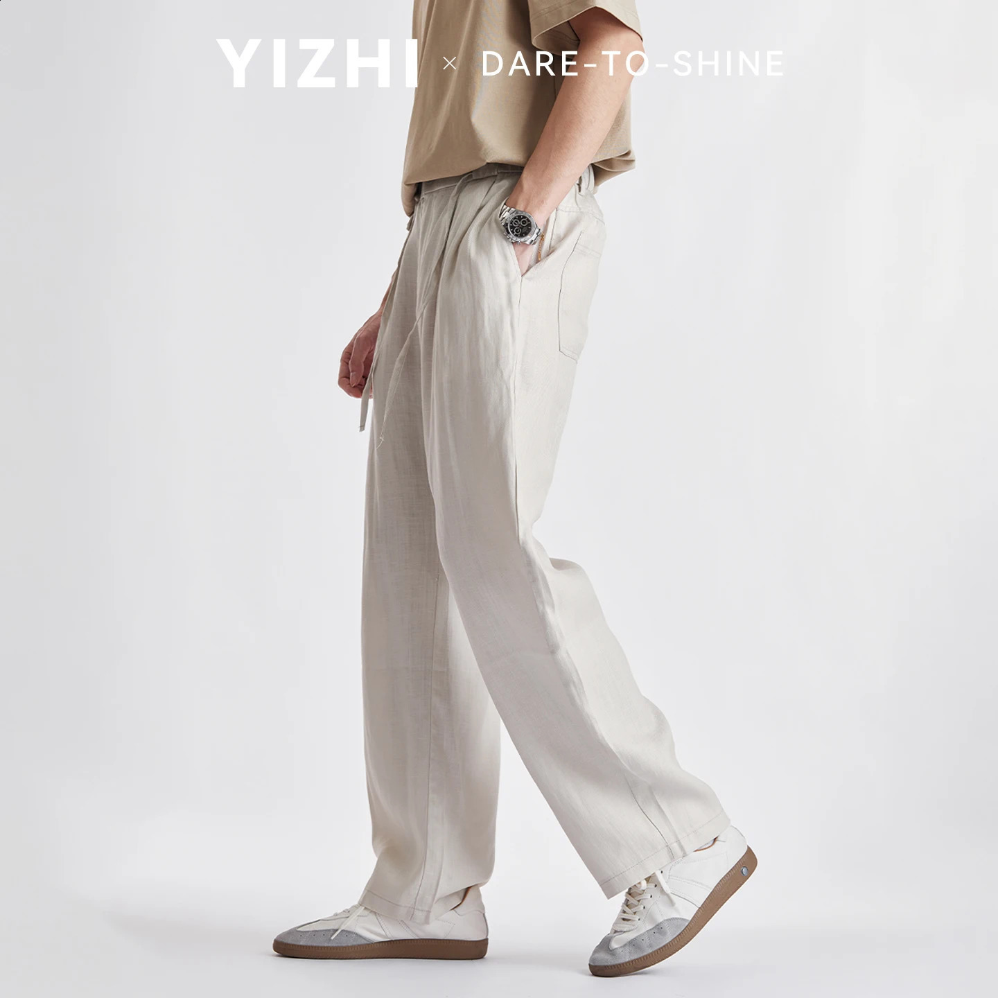 Men Lyocell Linen Textured Wide Leg Casual Pants Summer Thin Lightweight Breathable Draped Straight FloorLength Long Trousers 260707