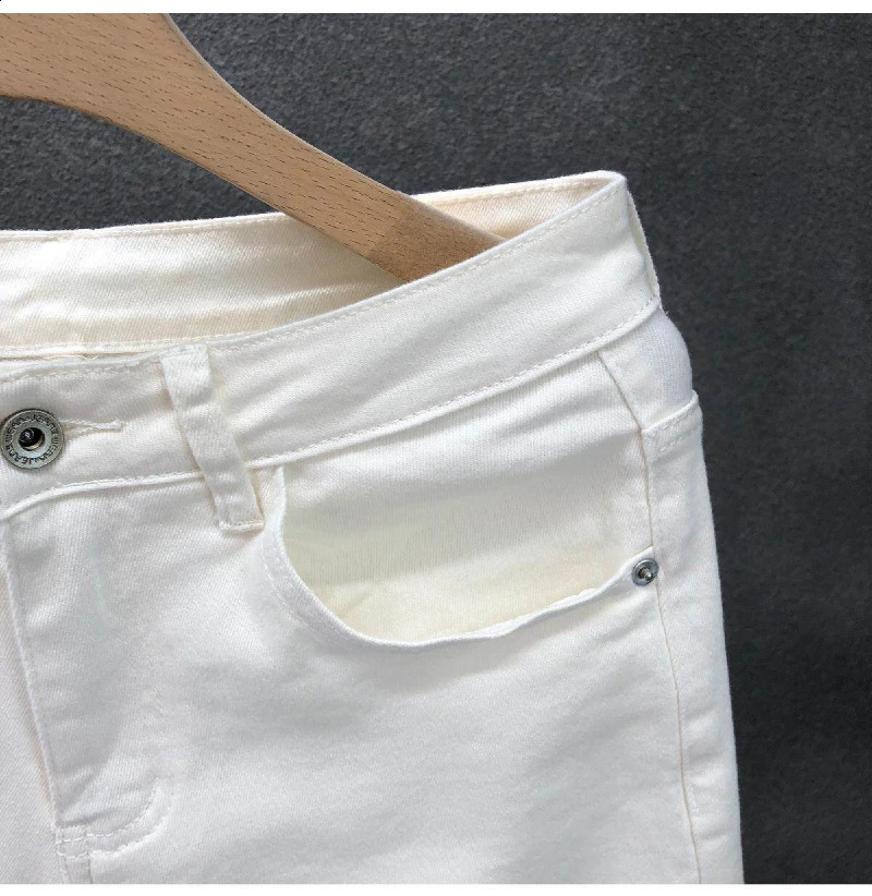 Mens White Denim Shorts Summer Casual Slim Fit Pure Color Five Inch Beach Shorts Simple Stylish Fashion Jeans 260707BJ - view 7