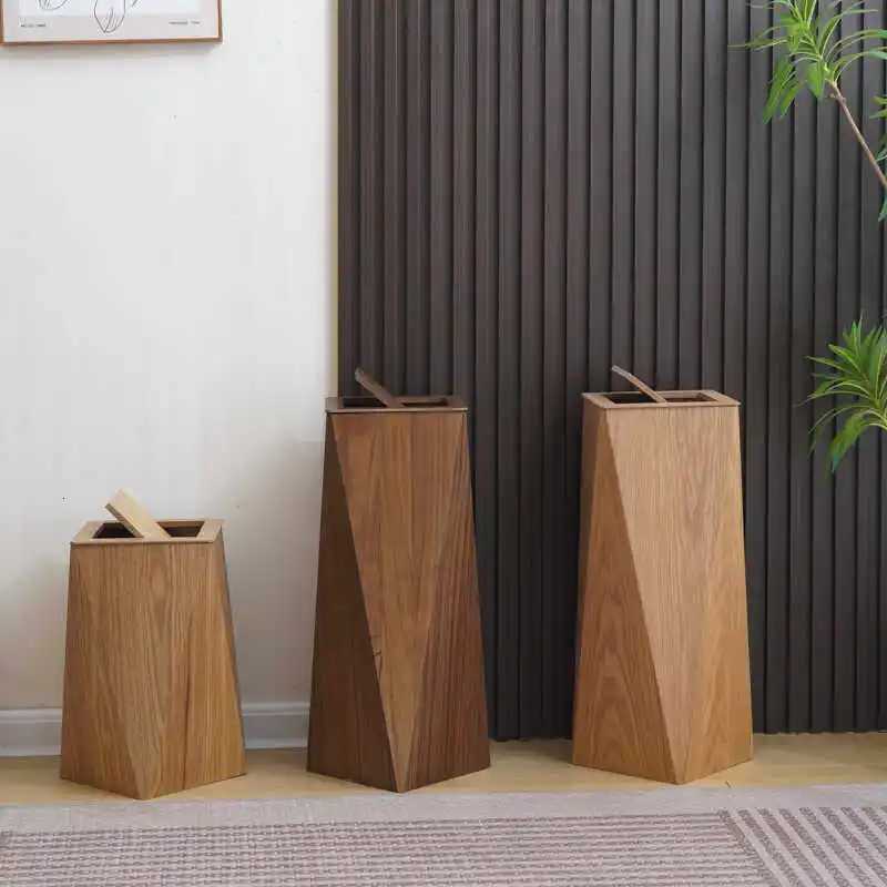 Walnut Wood Lidded Trash Can Nordic Style Living Room Garbage Bin Light Luxury Waste Basket Hotel Office Home Paper Bin W260928 - view 5