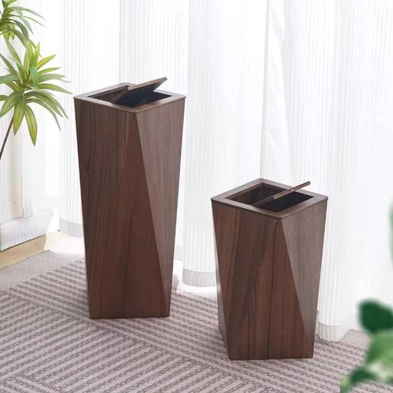Walnut Wood Lidded Trash Can Nordic Style Living Room Garbage Bin Light Luxury Waste Basket Hotel Office Home Paper Bin W260928 - view 7