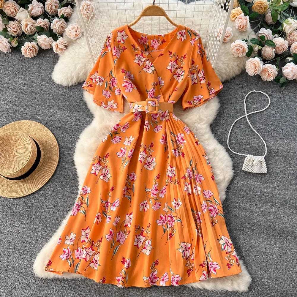 New YuooMuoo 2026 Women Summer Dress Fashion Floral Printed Belted A-line Long Dress Vacation Style Lady Bohemian Vestidos H260707