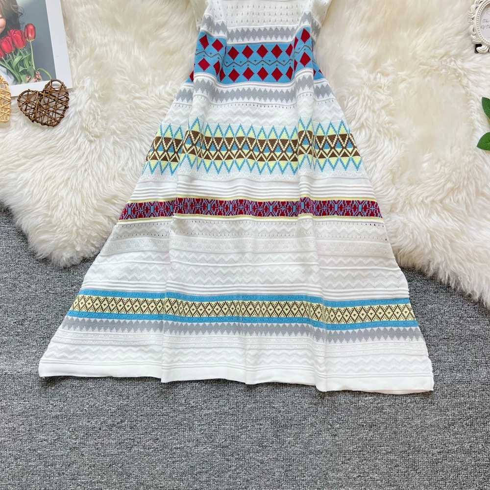 Vintage Knitted YuooMuoo Geometric Chic Fashion A-line Short Dress Women Elegant Y2K Summer Dress Streetwear Lady Outfit Vestido H260707