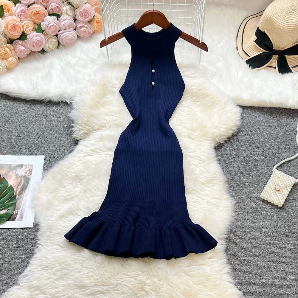 Wrap YuooMuoo Hips Chic Fashion Sexy Ruffled Knitted Mini Dress 2025 New Summer Y2K Halter Bodycon Party Dress Women Streetwear H260707