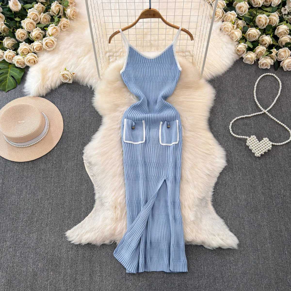Arrival Dress 2025 New YuooMuoo Women Spaghetti Straps Split Long Summer Dress Streetwear Lady Knitted Bodycon Party Vestidos H260707