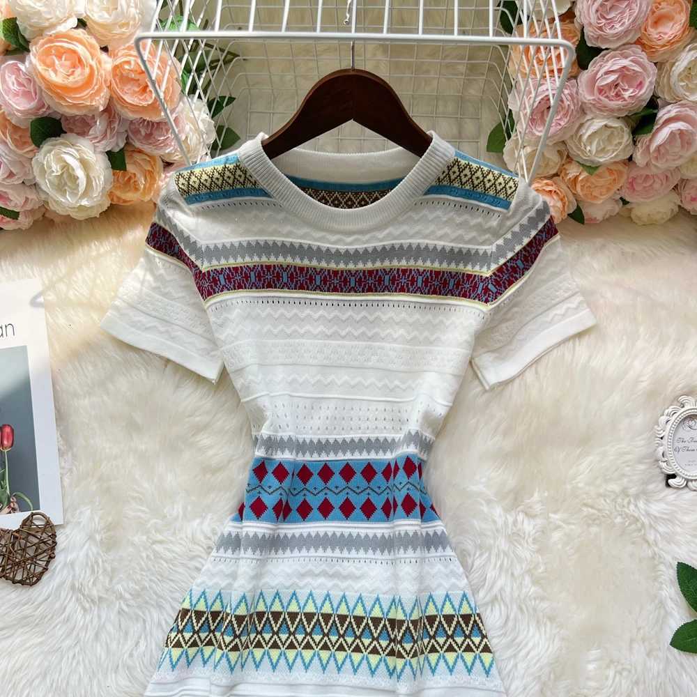 Vintage Knitted YuooMuoo Geometric Chic Fashion A-line Short Dress Women Elegant Y2K Summer Dress Streetwear Lady Outfit Vestido H260707