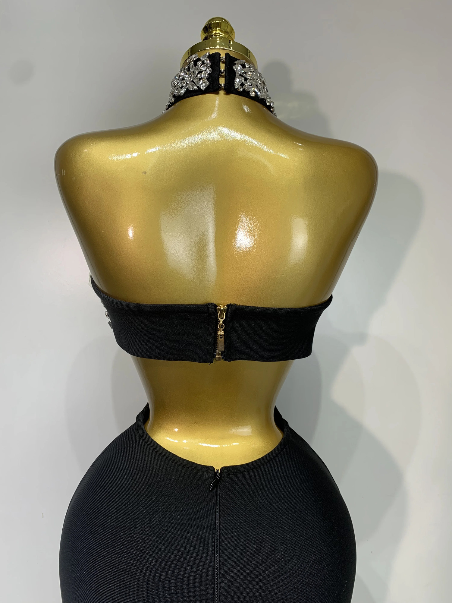 Women Sexy Backless Sparkly Crystal Diamonds Black Bodycon Bandage Dress Celebrity Elegant Evening Club Party Birthday Dresses 260707BJ - view 7