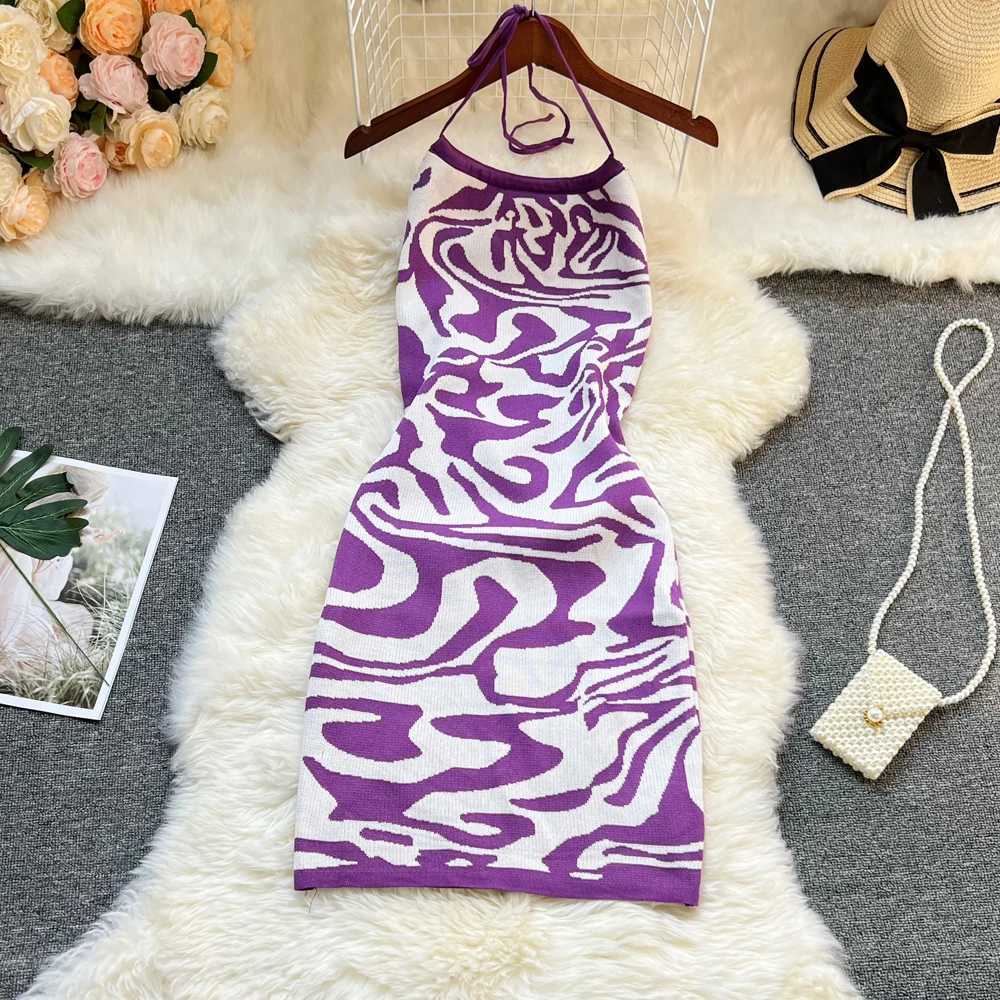 Package YuooMuoo Sexy Chic Hips Fashion Leopard Knitted Dress 2025 Summer Women Halter Bodycon Mini Dress Korean Beach Vestidos H260707