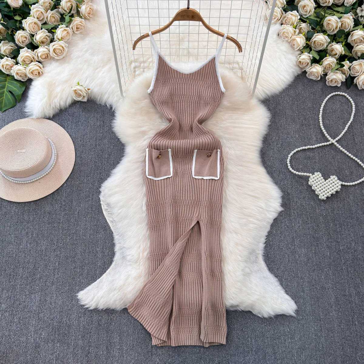 Arrival Dress 2025 New YuooMuoo Women Spaghetti Straps Split Long Summer Dress Streetwear Lady Knitted Bodycon Party Vestidos H260707