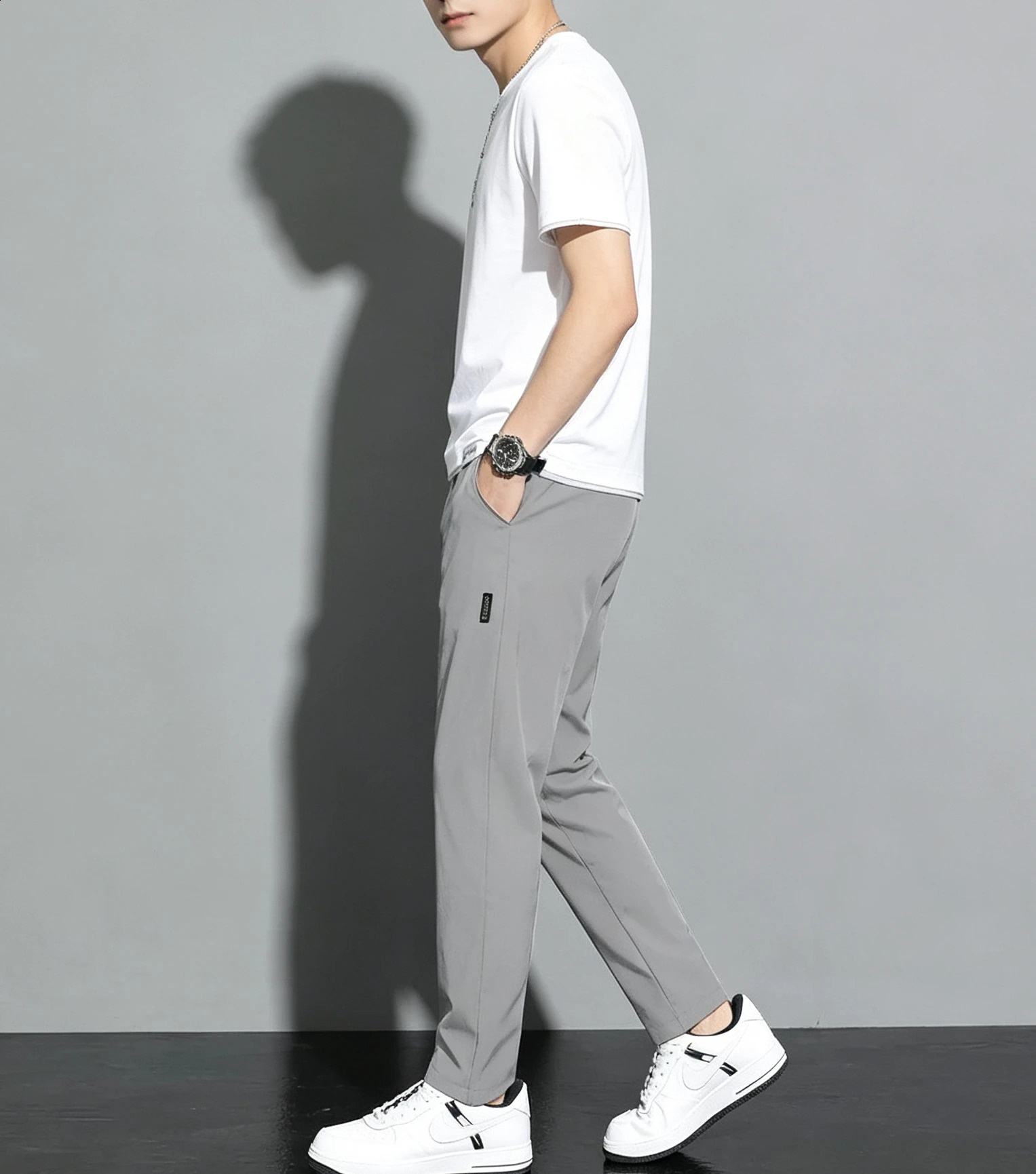 Mens Thin Breathable Casual Stretch Pants Fashion Straight Leg Sports Trousers for Spring Summer 260707