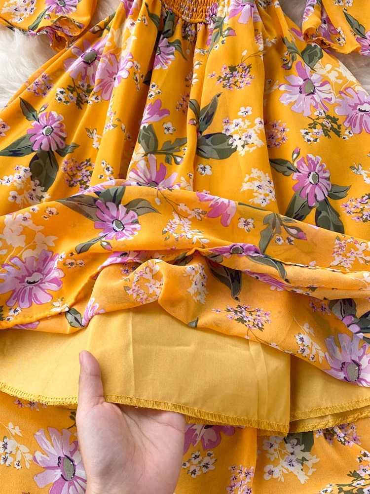 Women YuooMuoo Limited Big Dress Sales Fashion Romantic Floral Print Chiffon Summer Dress Vacation Season Party Korean Vestidos H260707
