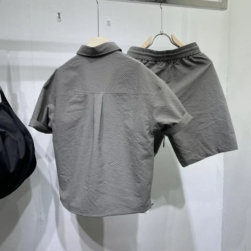 Summer Men Short Sleeves Sets Lapel Single-breasted Solid Color Polo Shirt Pocket Shorts High Quality Casual Loose Sports Suit 260707