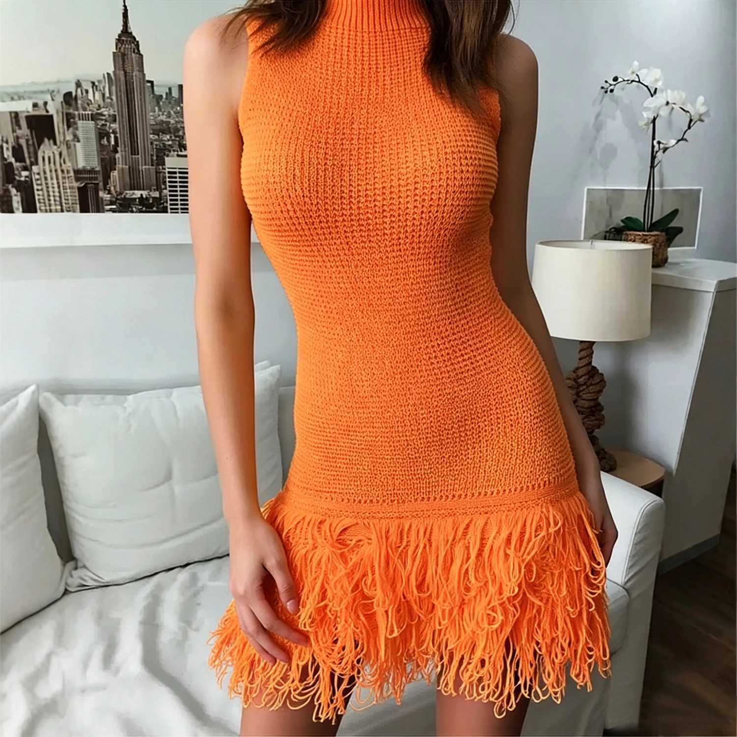 Chic Fashion Sexy Wrap Hips YuooMuoo Knitted Mini Dress 2026 New Y2K Sleeveless Tassels Bodycon Party Dress Streetwear Outfits H260707