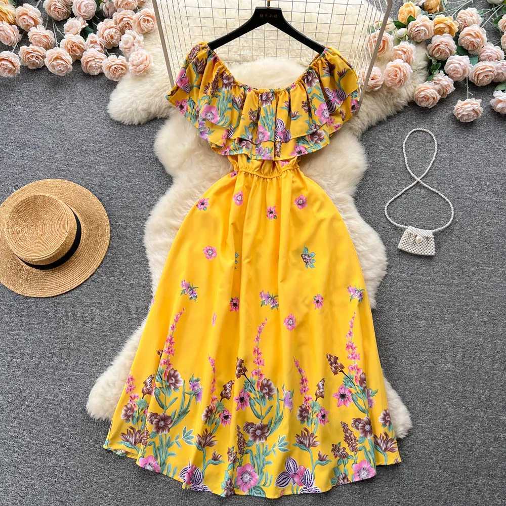 2025 New Fashion Floral Robe YuooMuoo Print Long Dress Bohemian Women Summer Ruffle Maxi Sundress Elegant Party Vestidos H260707