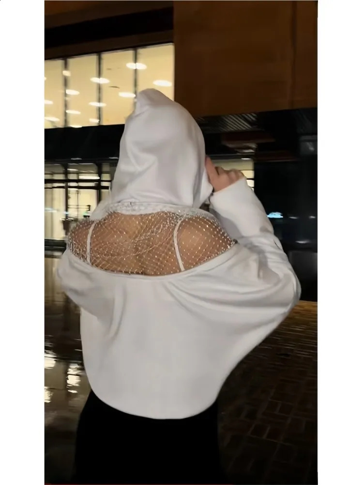 Sexy Perspective Backless Hoodie Womans Spring Autumn Fashion Lace Patchwork Solid Color Loose Pullover Sweatshirt For Ladies 260707 - view 3