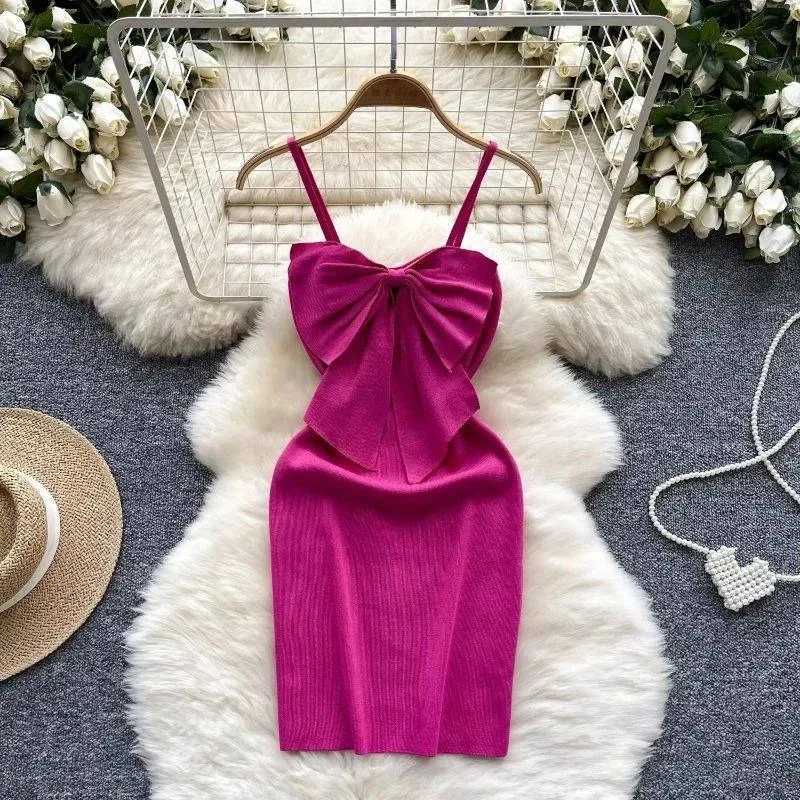 Dress YuooMuoo Y2K Bows Chest Mini Women Summer Spaghetti Straps Sexy Backless Bodycon Club Party Dress Streetwear Lady Outfits H260707
