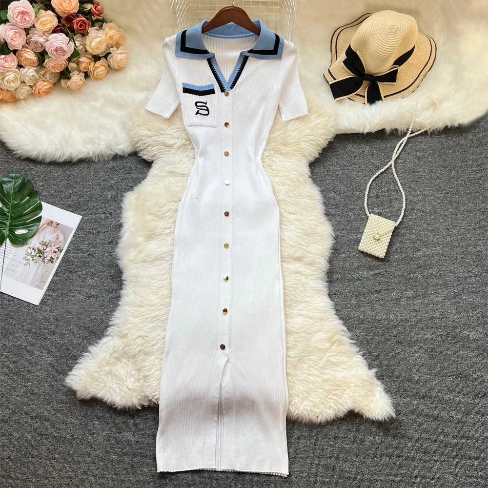 Hips YuooMuoo Chic Fashion Sexy Package Knitted Long Dress Women Brand Fashion Turn-down Collar Embroidery Bodycon Shirt Dress H260707