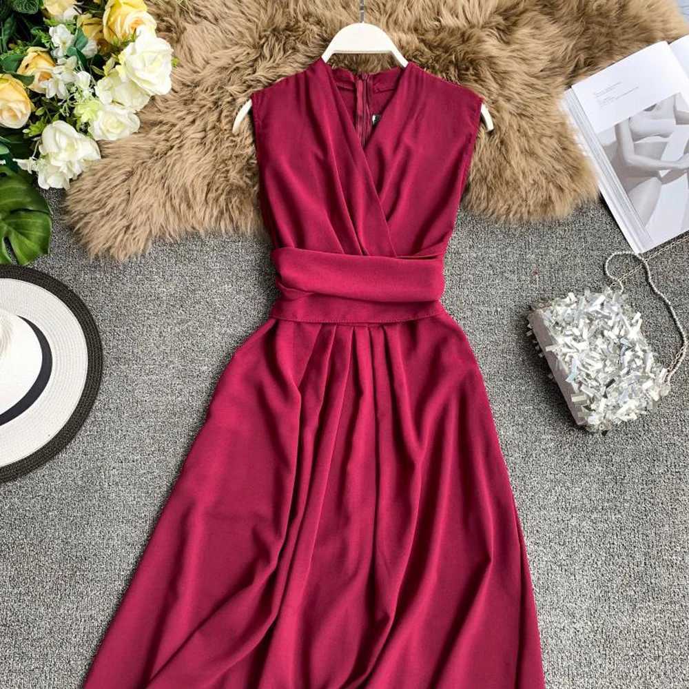 2025 Arrival YuooMuoo New Women Dress Elegant Sleeveless Sash Bandage Long Summer Dress Lady Aesthetic Party Vestidos H260707