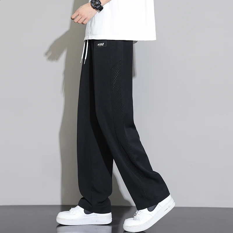 Mens Ice Silk Pants Summer Thin Style Drape Effect Loose Straight Casual Long Trendy WideLeg Sports for Boys 260707