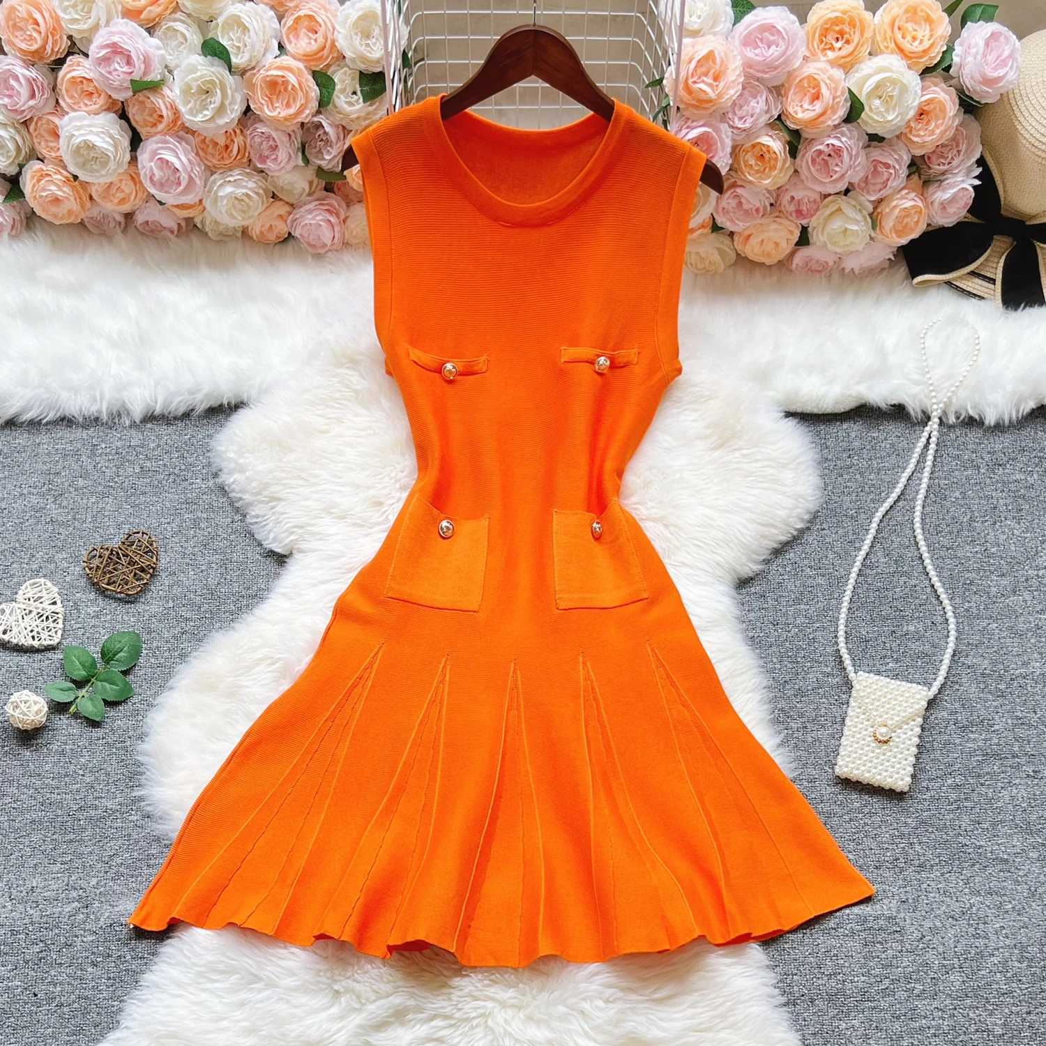 A-line Women YuooMuoo Short Chic Fashion Dress Elegant Y2K Pleated Knitted Summer Dress Lady Slim Waist Party Vestidos Outfits H260707