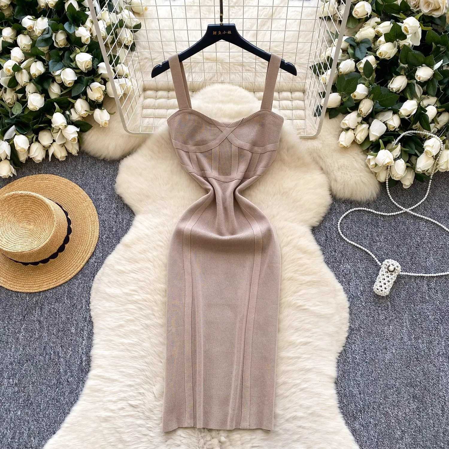 Wrap Fashion Sexy YuooMuoo Hip Chic Knitted Midi Dress 2026 New Arrival Spaghetti Straps Bodycon Summer Dress Lady Party Vestido H260707