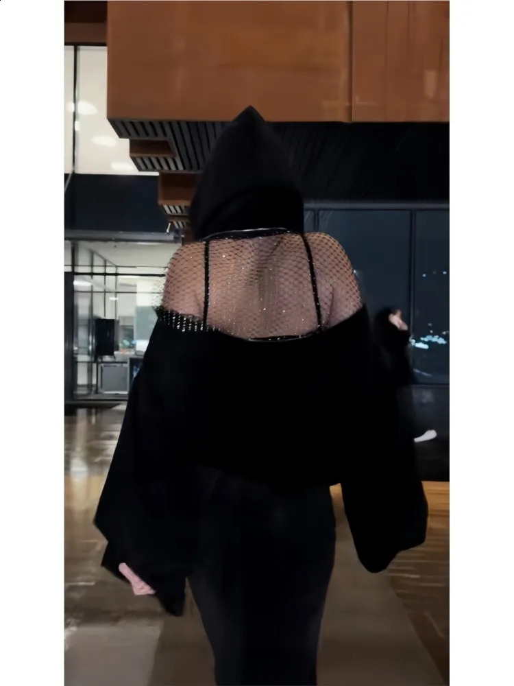 Sexy Perspective Backless Hoodie Womans Spring Autumn Fashion Lace Patchwork Solid Color Loose Pullover Sweatshirt For Ladies 260707 - view 4