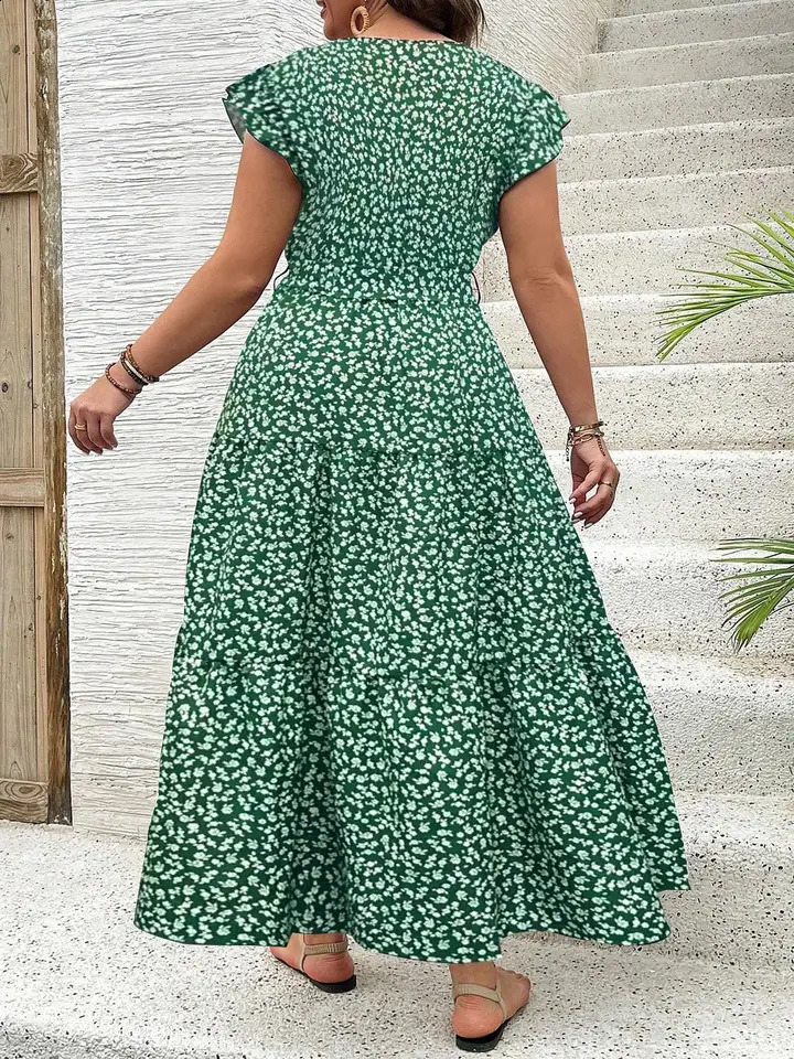 Plus Size Floral Print V Neck Dress Casual Fashion for Daily Outdoor Wear Women Clothing All Seasons 260707