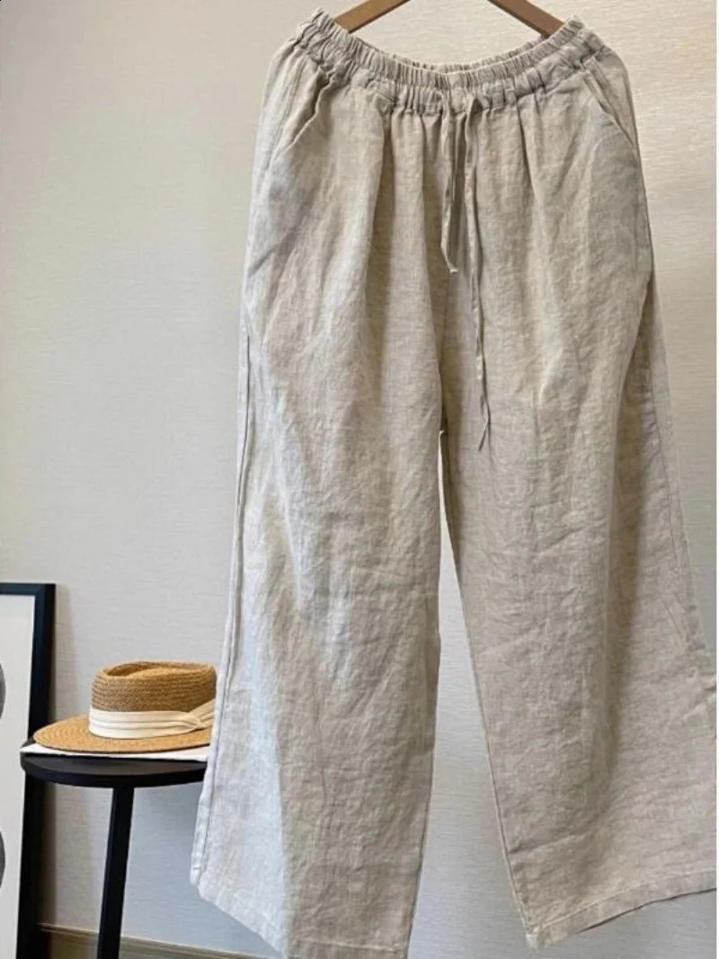 M4XL Solid Color Pocket Drawstring Loose Straight Mens Pants Casual Breathable and Comfortable Cotton Linen Summer 260707