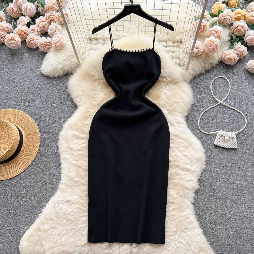 Design YuooMuoo Pearl Chic Knitted Fashion Women Dress Sexy Wrap Hips Bodycon Party Dress Basic Fall Streetwear Outfits Vestido H260707