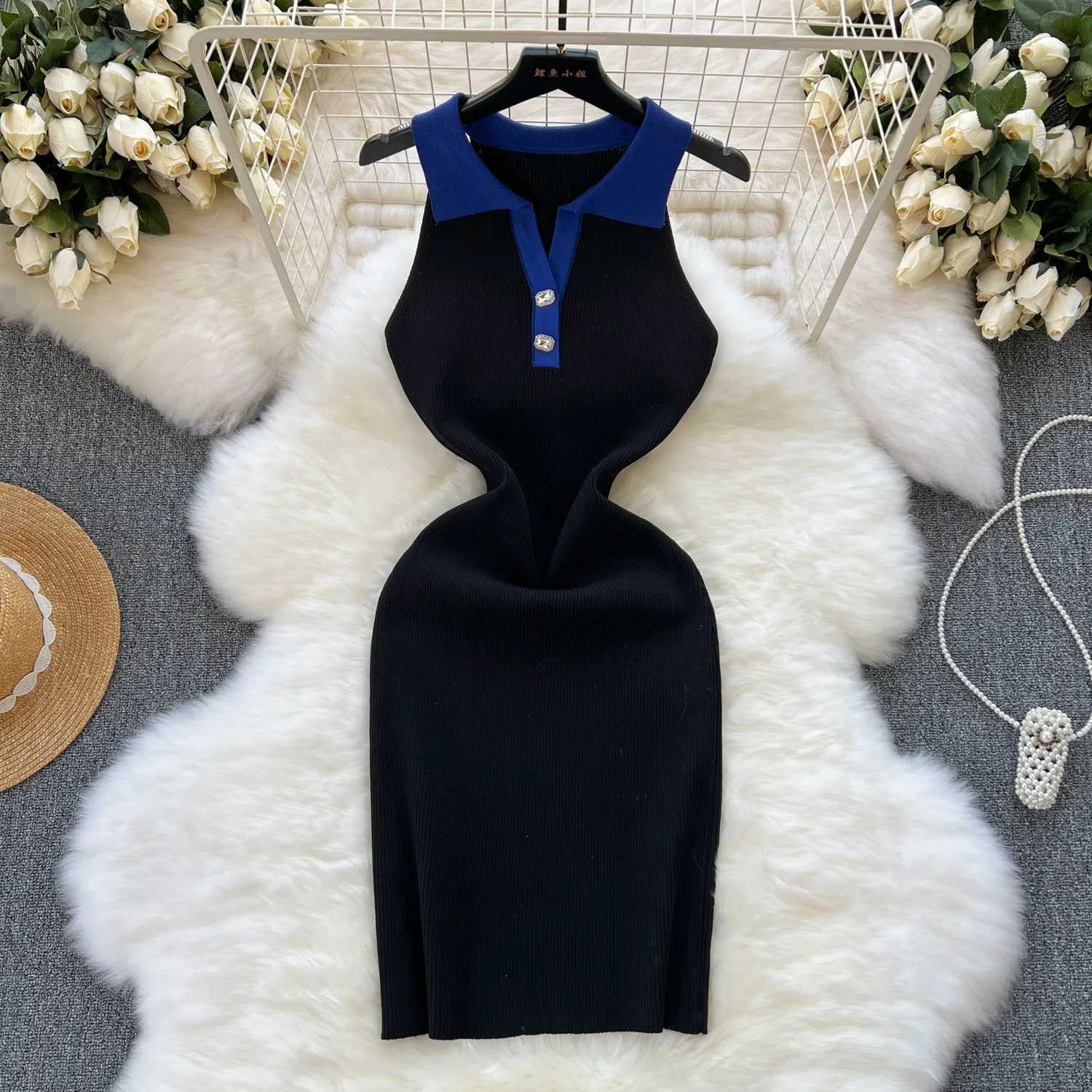 Chic Fashion 2026 Summer Sleeveless YuooMuoo Mini Dress Women Turn-down Collar Slim Knitted Shirt Dress Streetwear Lady Outfits H260707