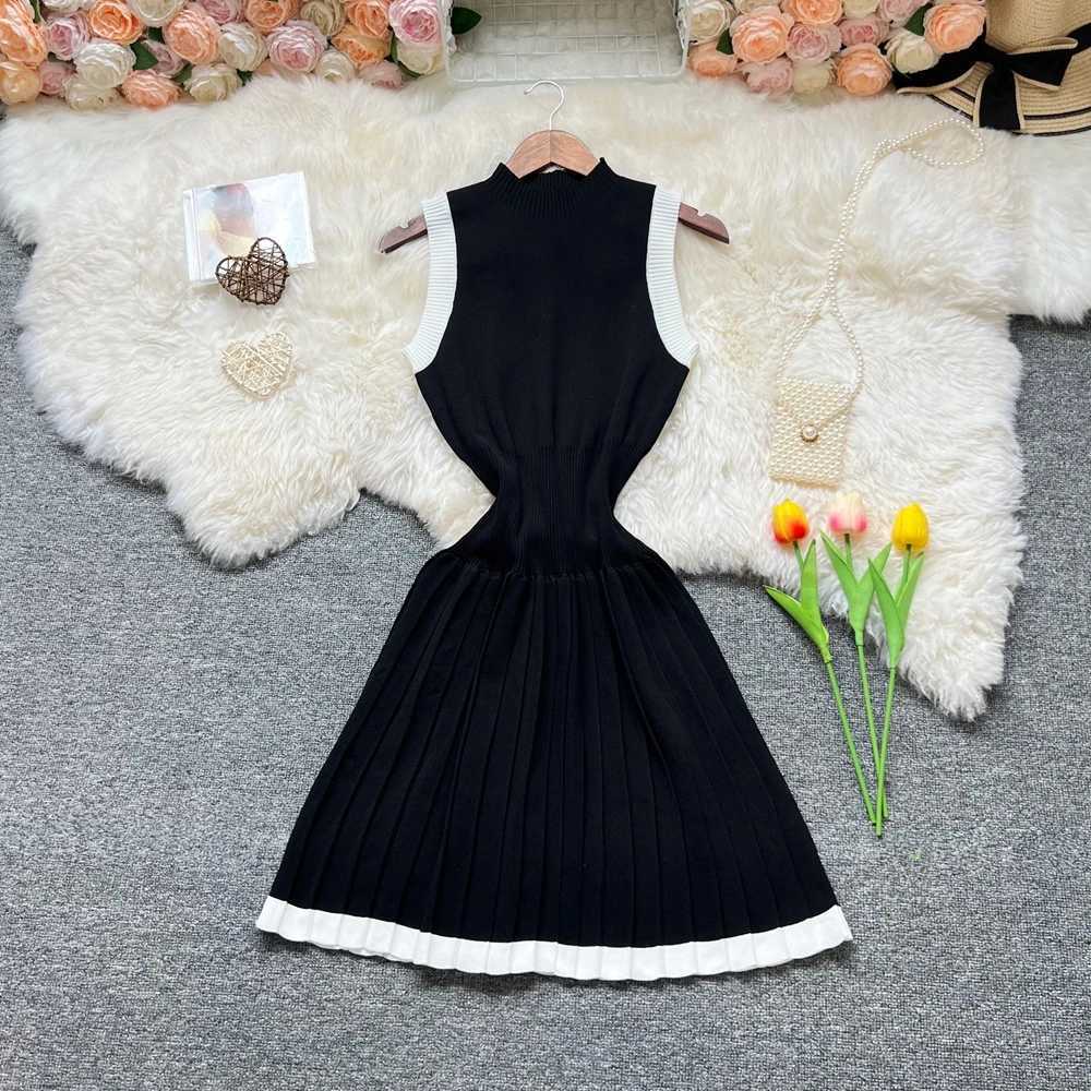 A-line Short YuooMuoo Knitted Chic Fashion Women Dress 2025 Summer Elegant Y2K Slim Waist Pleated Party Dress Streetwear Vestido H260707