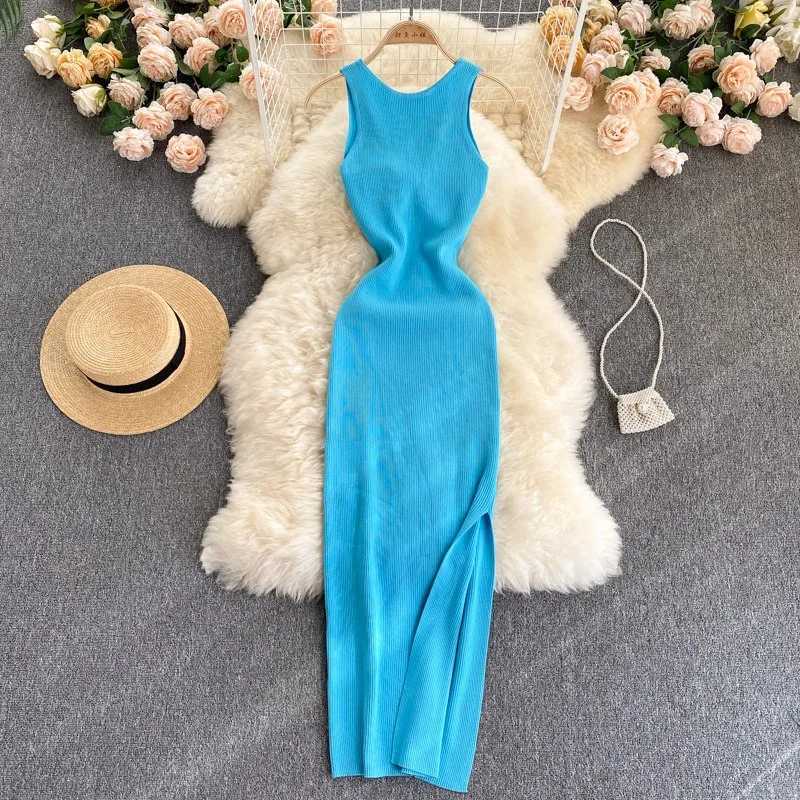 2026 Summer YuooMuoo New Women Dress Fashion Two-sided Sleeveless Bodycon Vacation Dress Lady Sexy Wrap Hips Slit Party Vestidos H260707