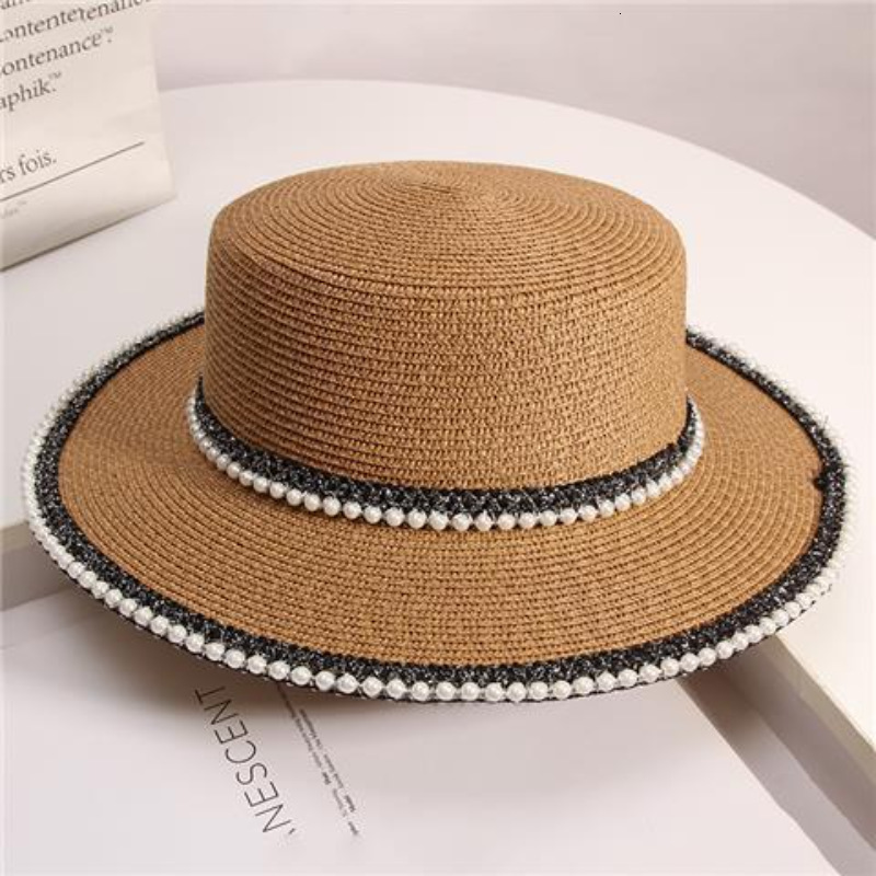 Designer Hat French Luxury Flat Top Diamond Inlaid Grass Hat Brand Sun Protection And Shading Wide Eave Grass Woven Fisherman Hat Outdoor Travel Vacat - view 7