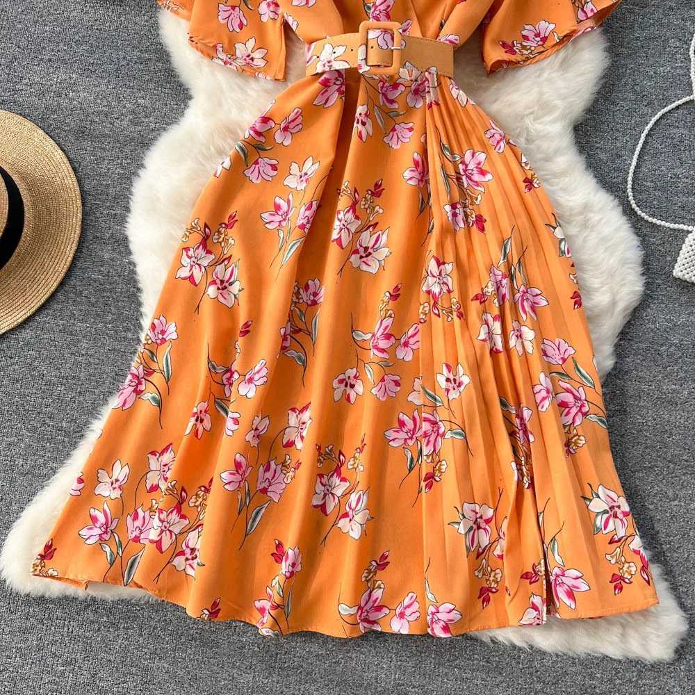 New YuooMuoo 2026 Women Summer Dress Fashion Floral Printed Belted A-line Long Dress Vacation Style Lady Bohemian Vestidos H260707