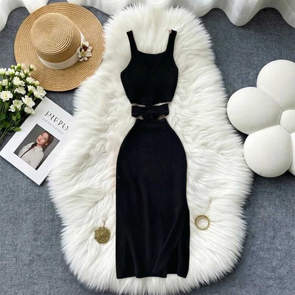 Cut YuooMuoo Chic Fashion Out Sexy Waist Wrap Hips Tank Dress Summer Fashion Lady Knitted Bodycon Party Dress Streetwear Outfits H260707