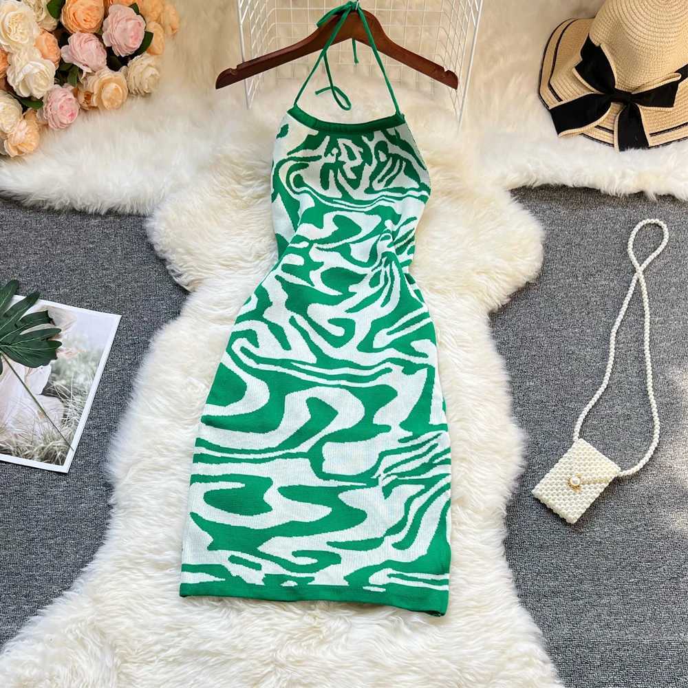 Package YuooMuoo Sexy Chic Hips Fashion Leopard Knitted Dress 2025 Summer Women Halter Bodycon Mini Dress Korean Beach Vestidos H260707