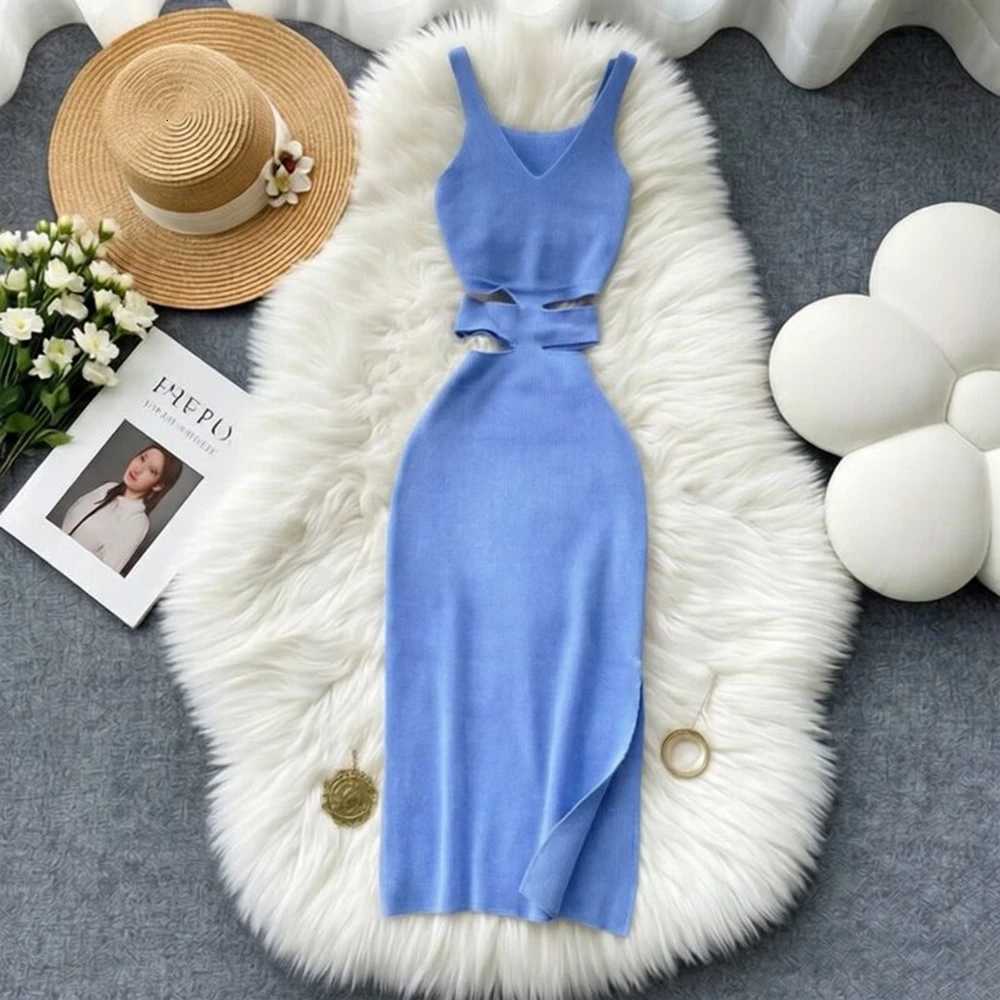 Cut YuooMuoo Chic Fashion Out Sexy Waist Wrap Hips Tank Dress Summer Fashion Lady Knitted Bodycon Party Dress Streetwear Outfits H260707